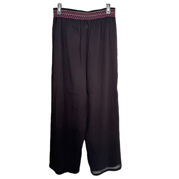 West Loop Size XL Multicolor Smocked Waistband Black Sheer Palazzo Pants - Picture 3 of 6